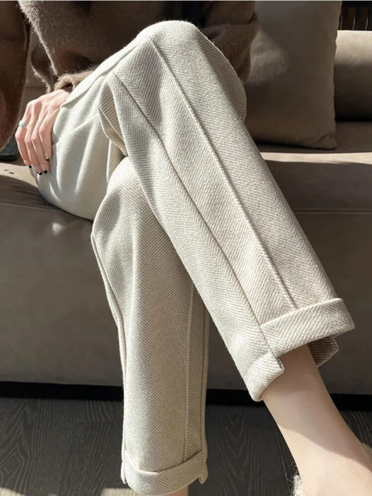 Tweed - Pantalón lápiz de lana de talle alto