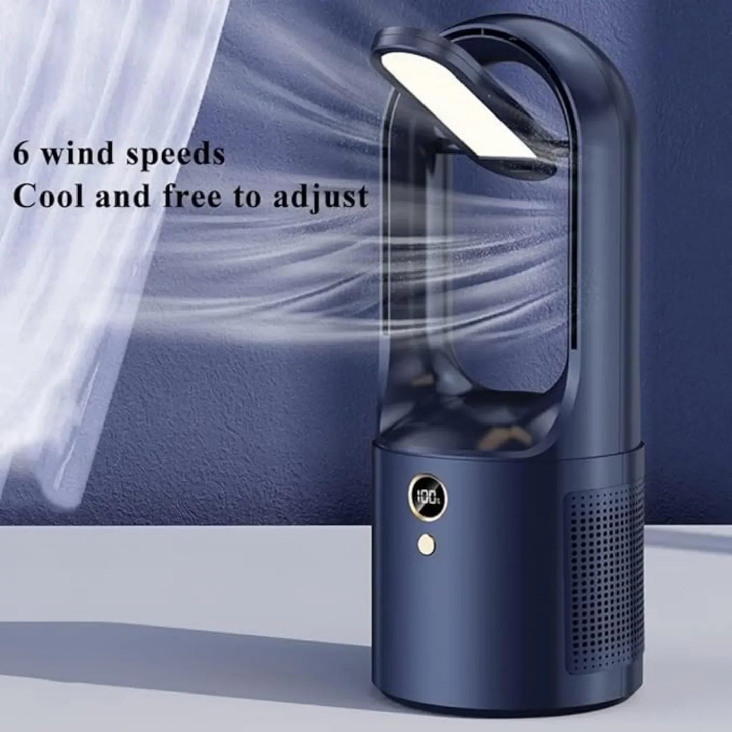 Ventilador de mesa sin aspas con LED y USB - Silencioso, seguro e inalámbrico