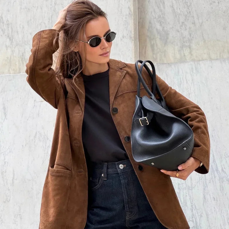 Chaqueta de ante para mujer con corte holgado