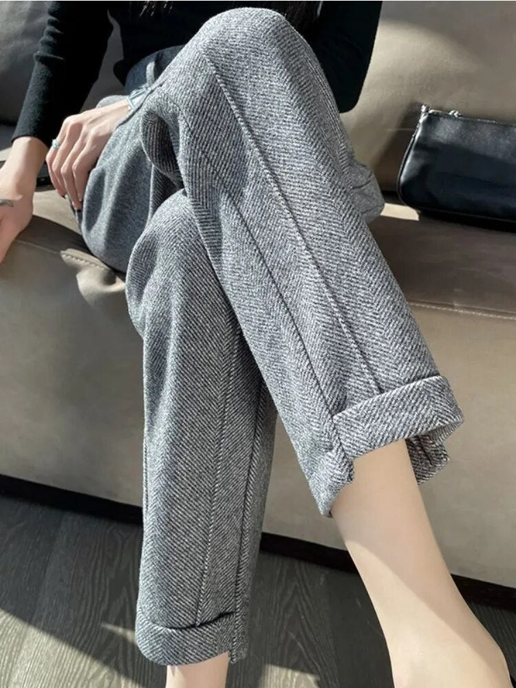 Tweed - Pantalón lápiz de lana de talle alto
