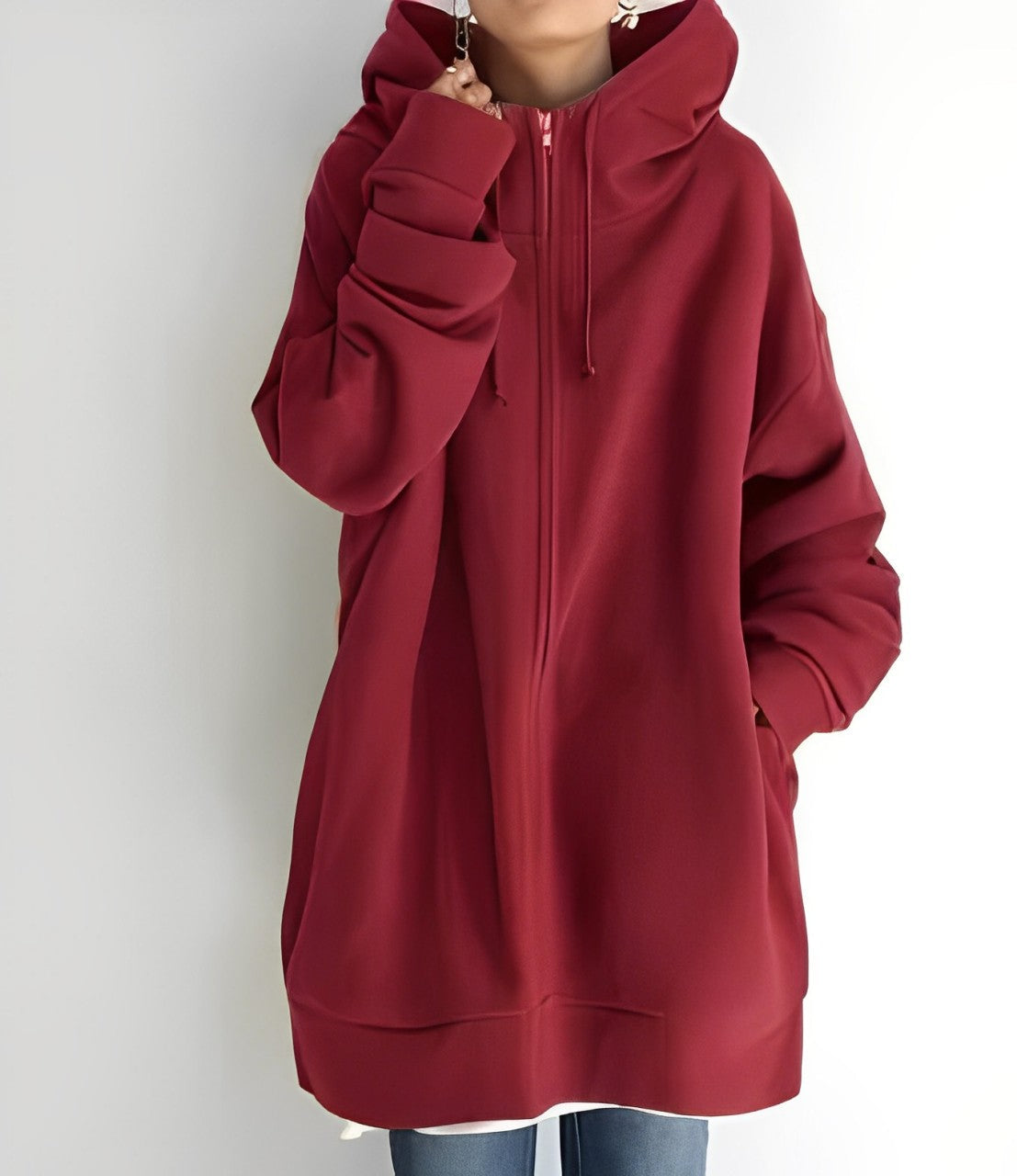Chaqueta larga con capucha y cordón para mujer