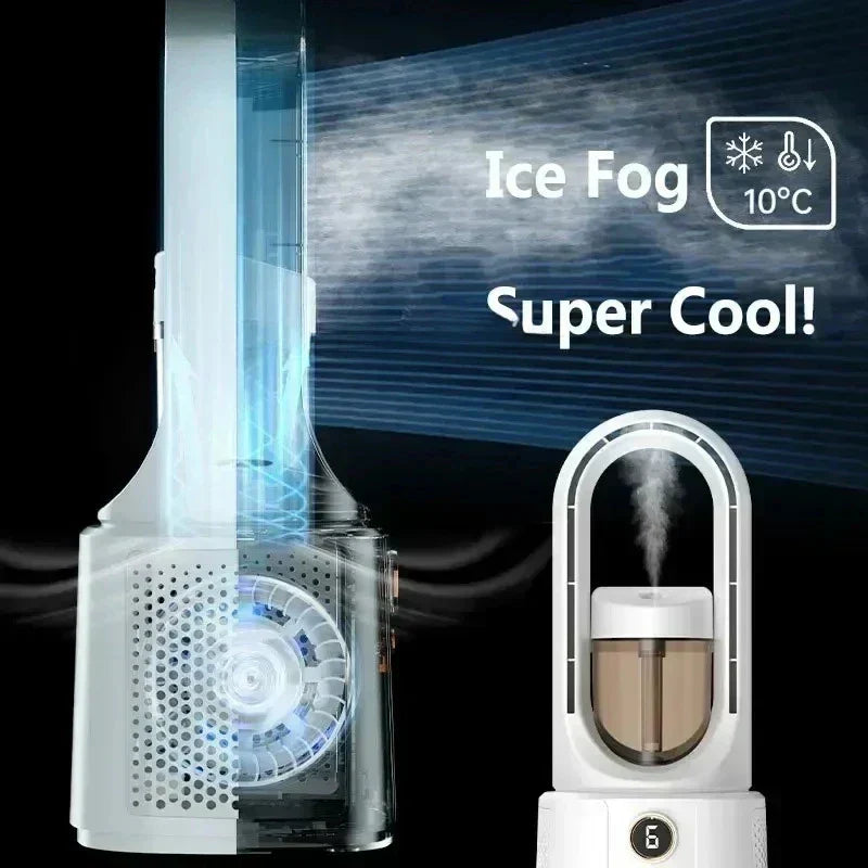 Ventilador de habitación sin aspas con refrigeración por pulverización y luz nocturna - Miniventilador silencioso para dormir mejor en verano