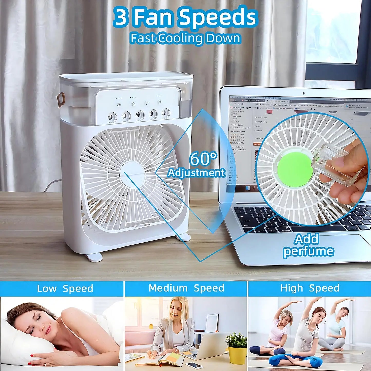AirCooler Pro 3 en 1: ventilador, aire acondicionado y humidificador con iluminación LED en color