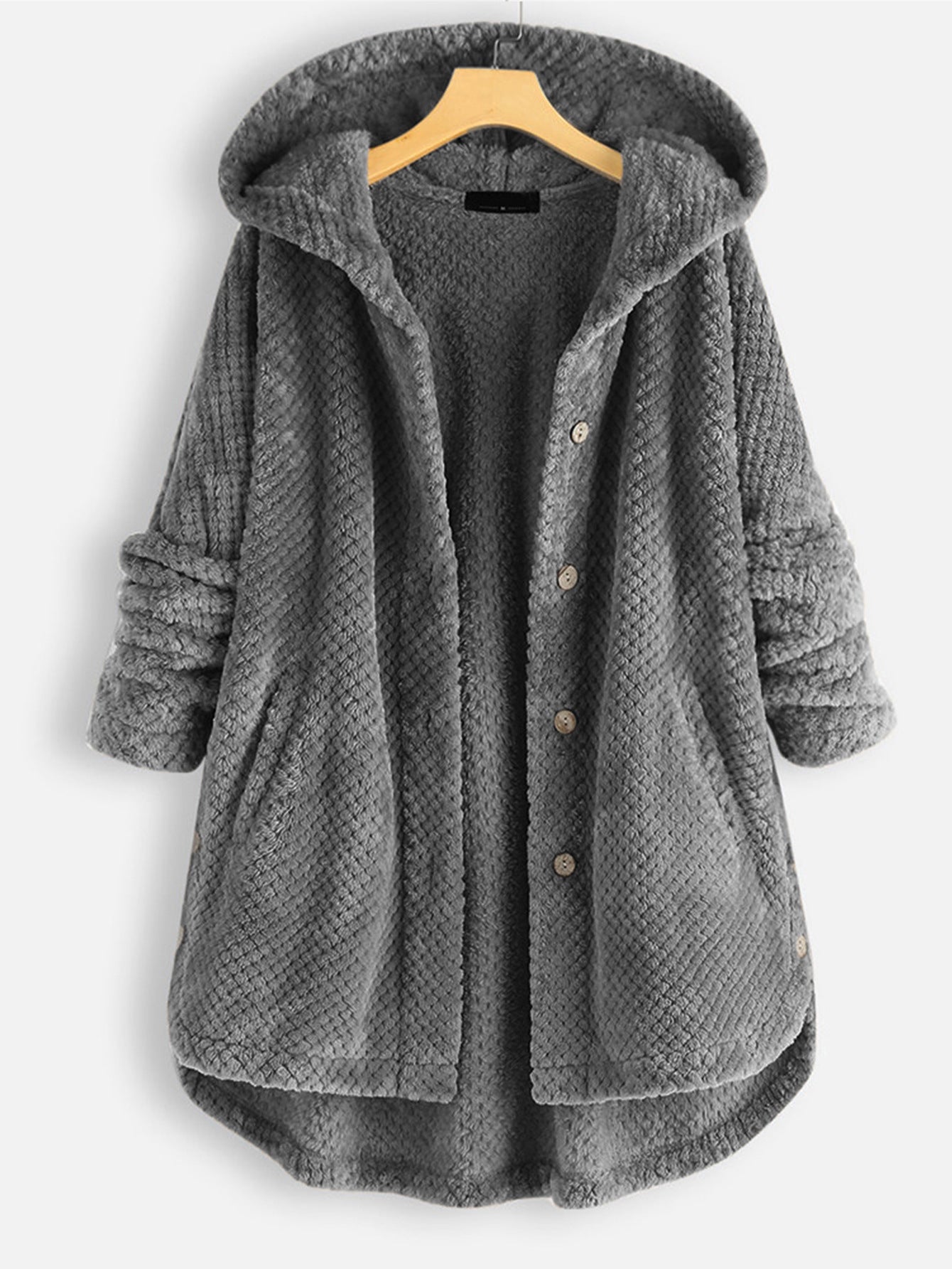 Chaqueta con capucha y tapeta de botones para mujer