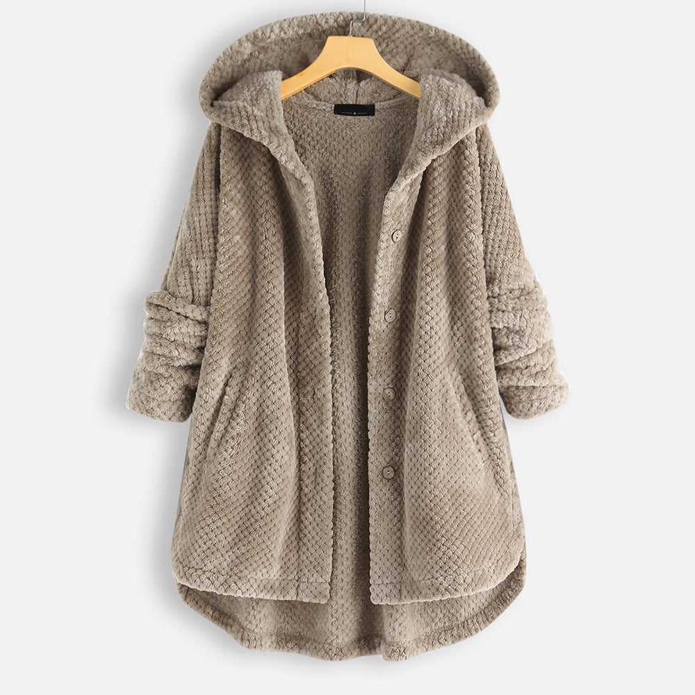 Chaqueta con capucha y tapeta de botones para mujer