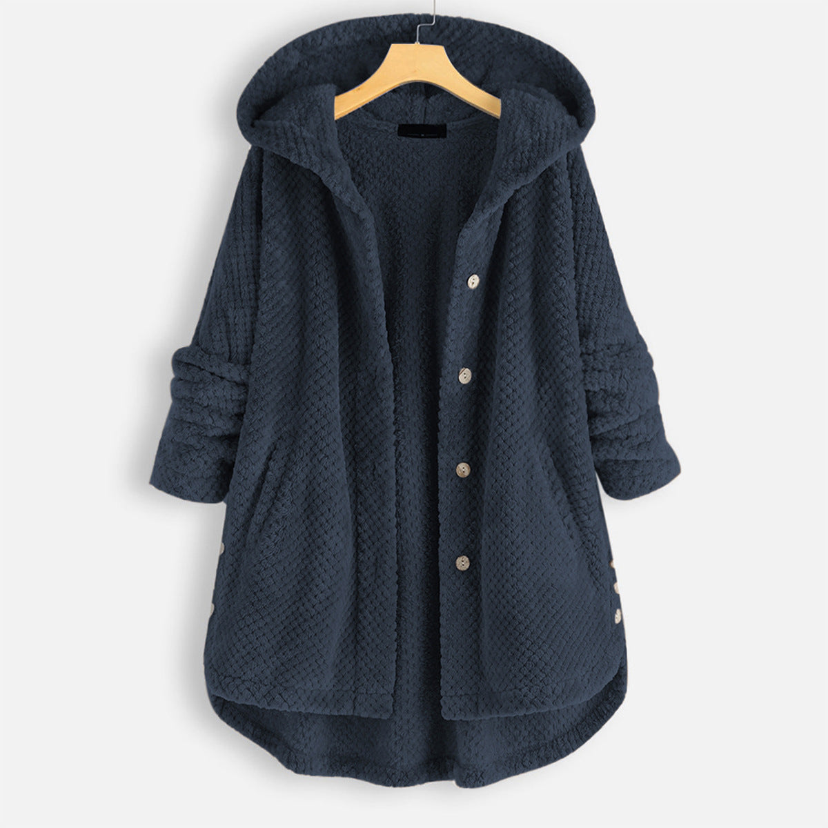 Chaqueta con capucha y tapeta de botones para mujer