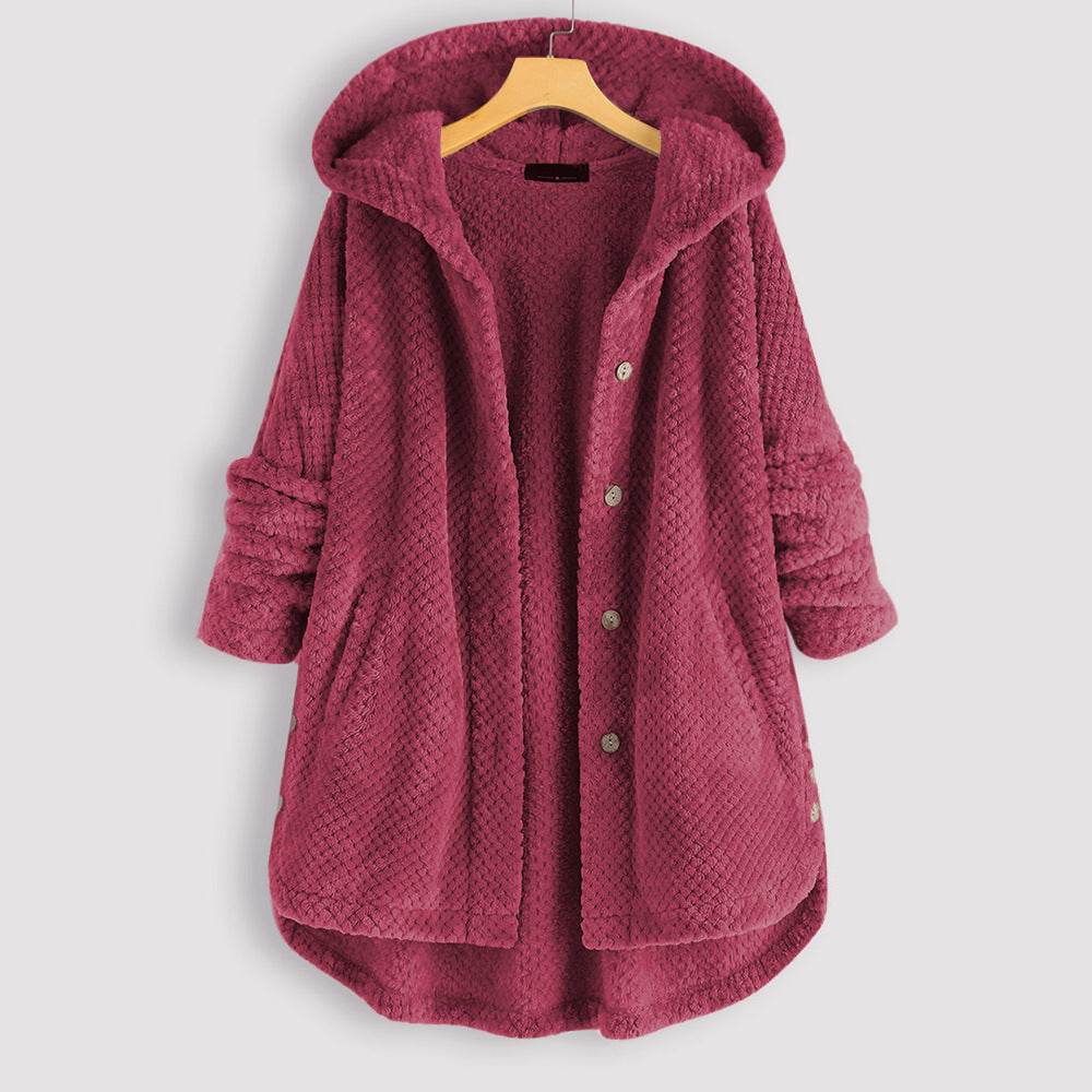 Chaqueta con capucha y tapeta de botones para mujer