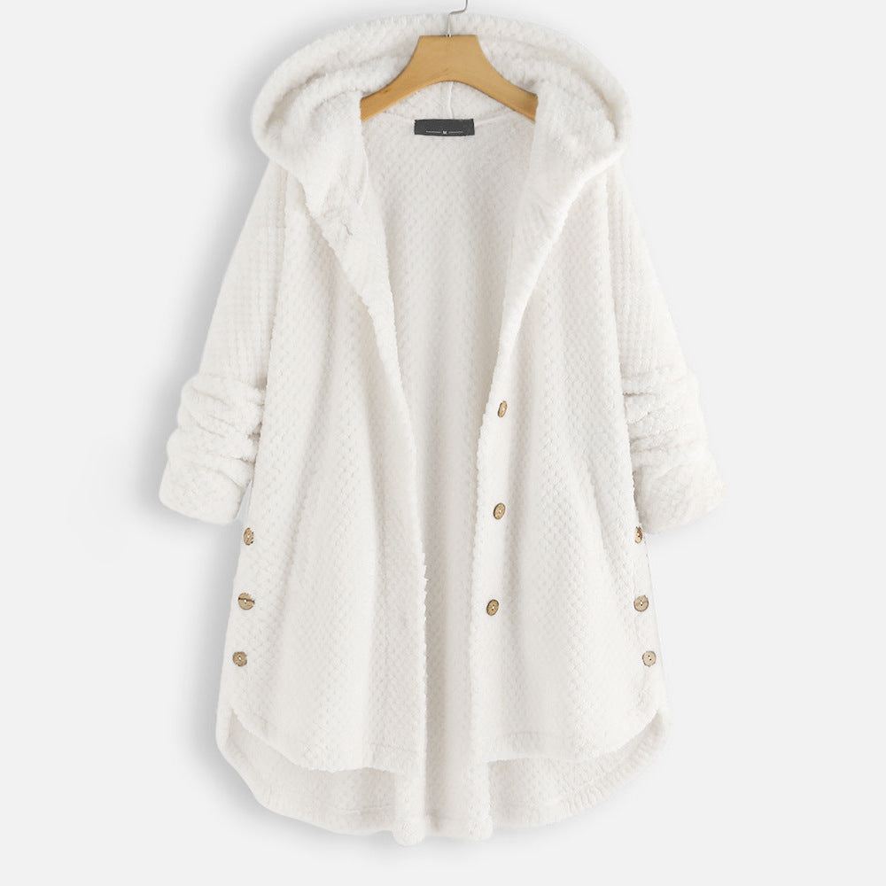 Chaqueta con capucha y tapeta de botones para mujer