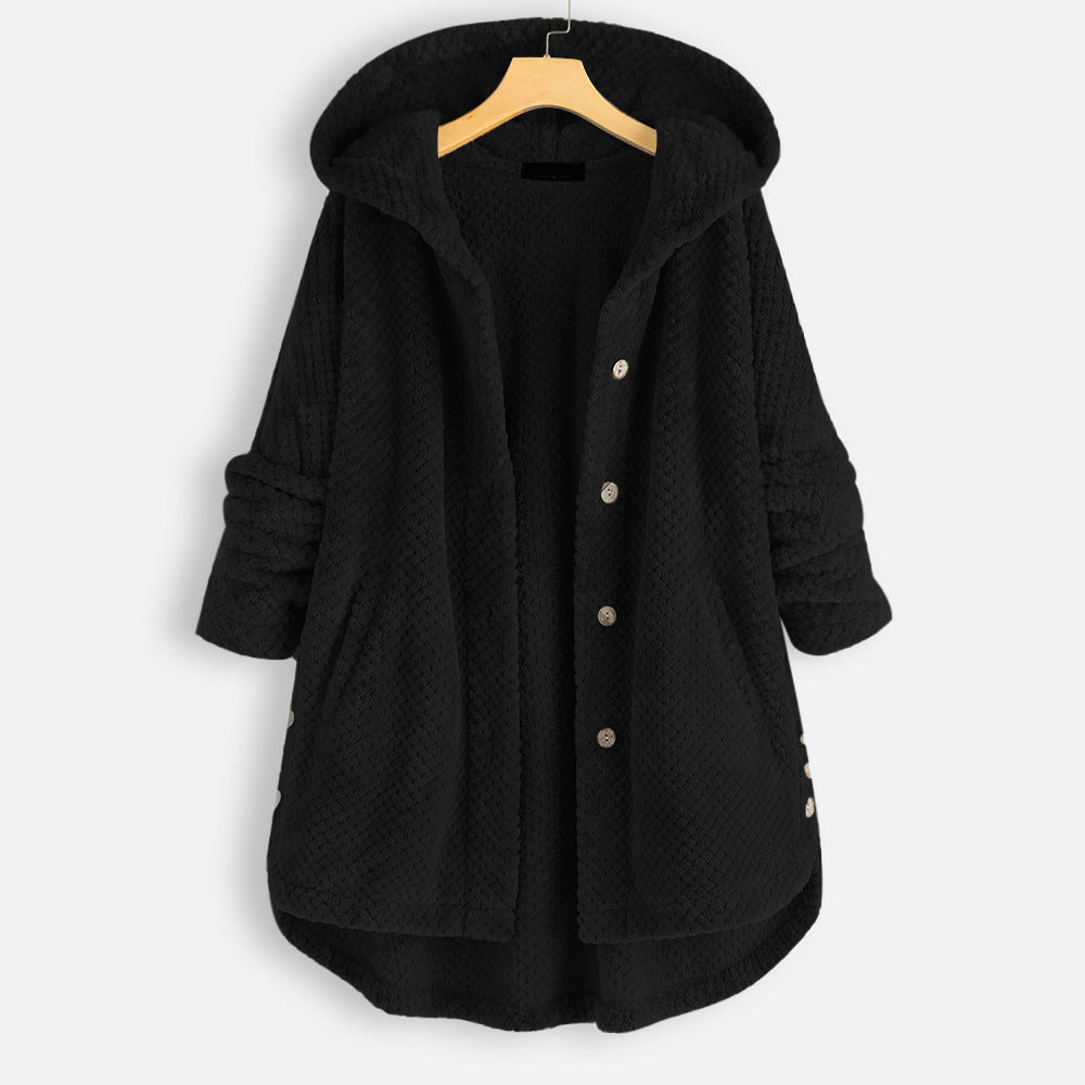 Chaqueta con capucha y tapeta de botones para mujer