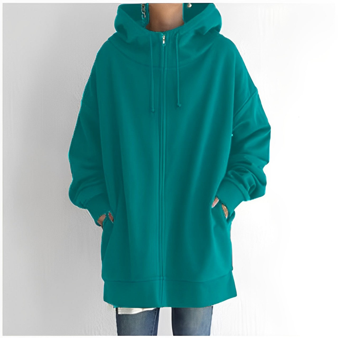 Chaqueta larga con capucha y cordón para mujer