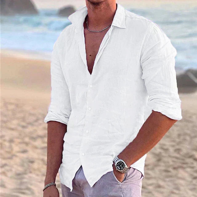 Camisa de lino de manga larga para hombre - primavera, verano