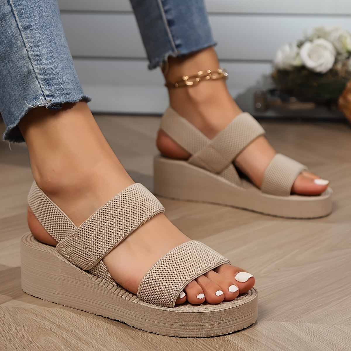 Elegantes y cómodas sandalias de mujer - Sandalias de verano con plataforma, suela gruesa y puntera redonda