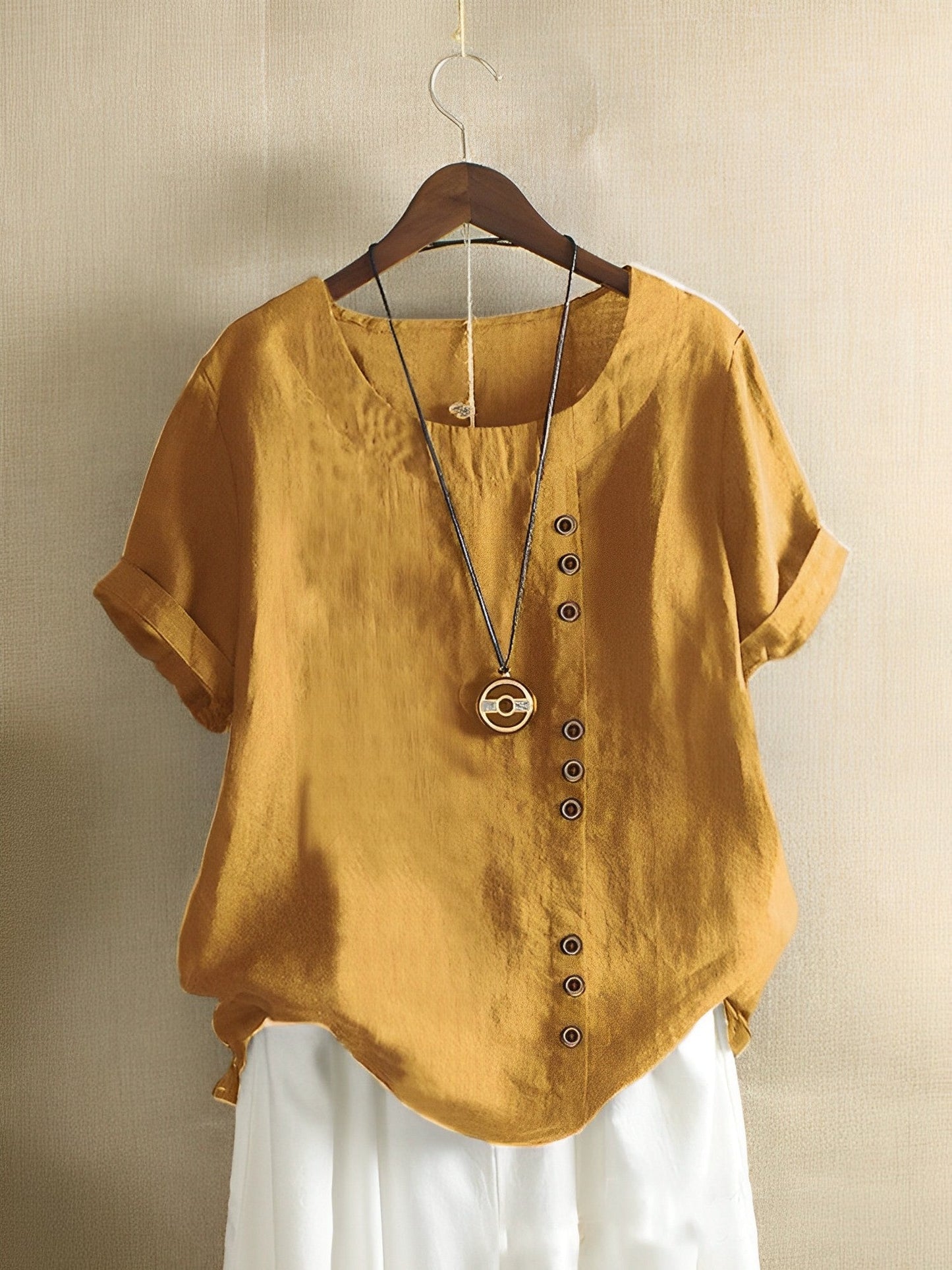 Camiseta de lino de manga corta Cotton Loose