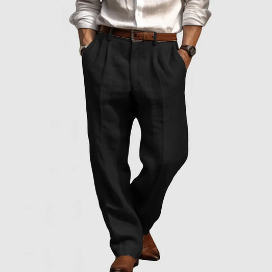 Pantalones rectos casual para hombre en algodón y lino - Adriano
