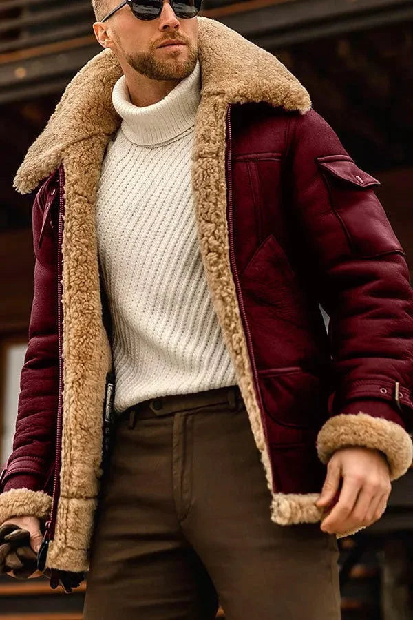 Elegante chaqueta de piel camel para hombre