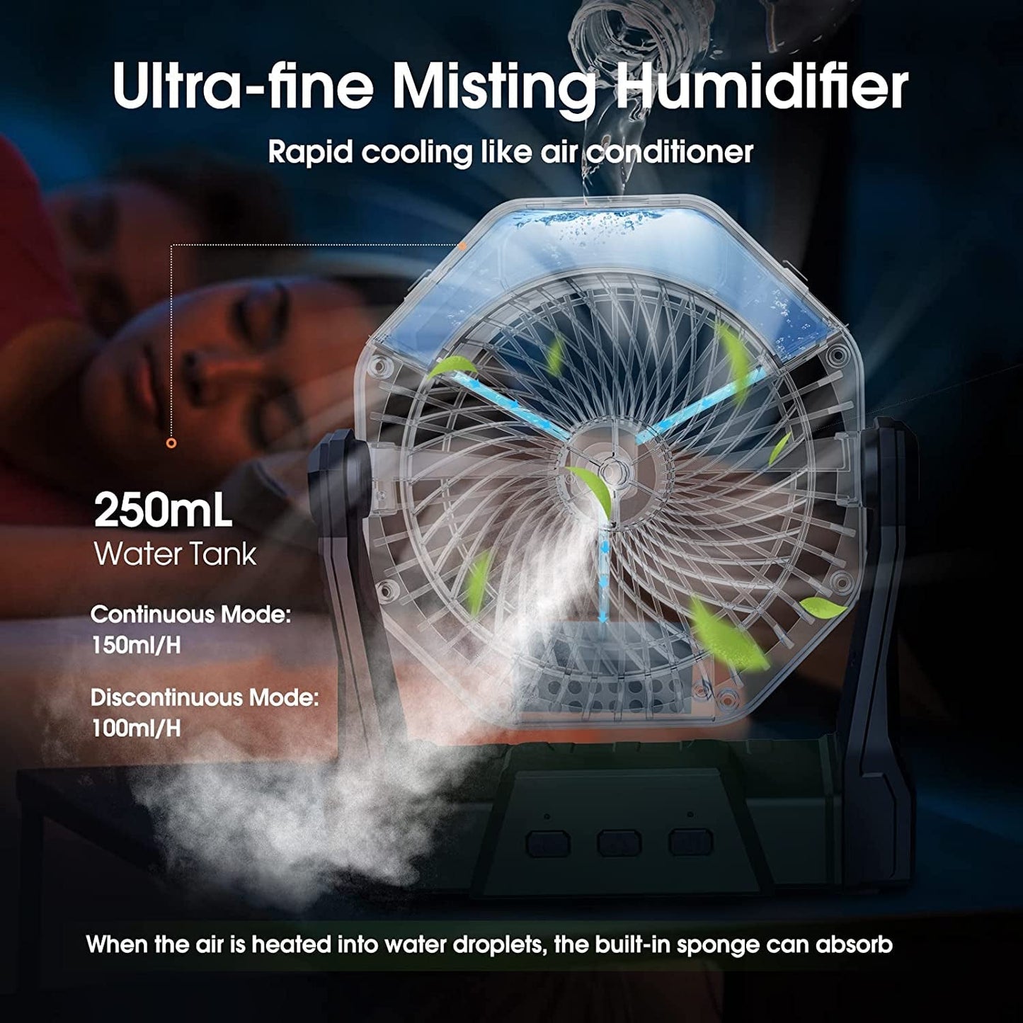 Ventilador nebulizador portátil, ventilador con batería recargable de 8 pulgadas 10000Mah
