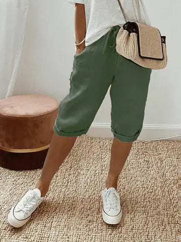 Rosa | Pantalones cortos de algodón y lino para mujer