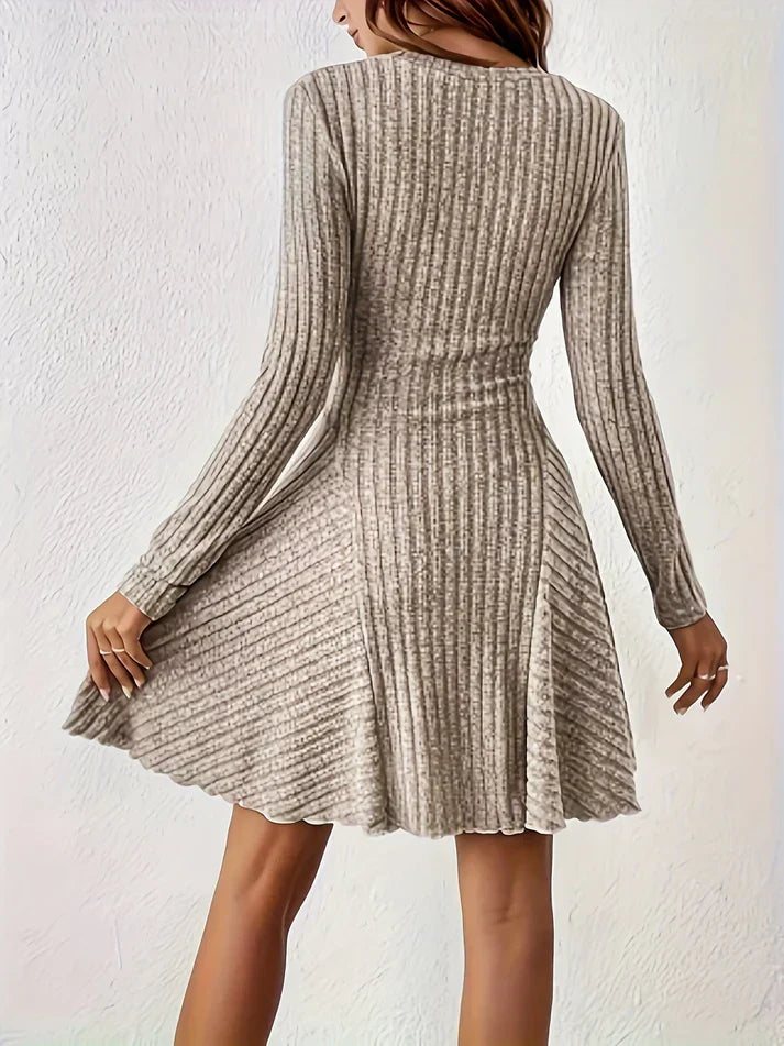 Elegante Vestido De Manga Larga En V De Canalé Para Mujer | Ideal Para Cualquier Ocasión