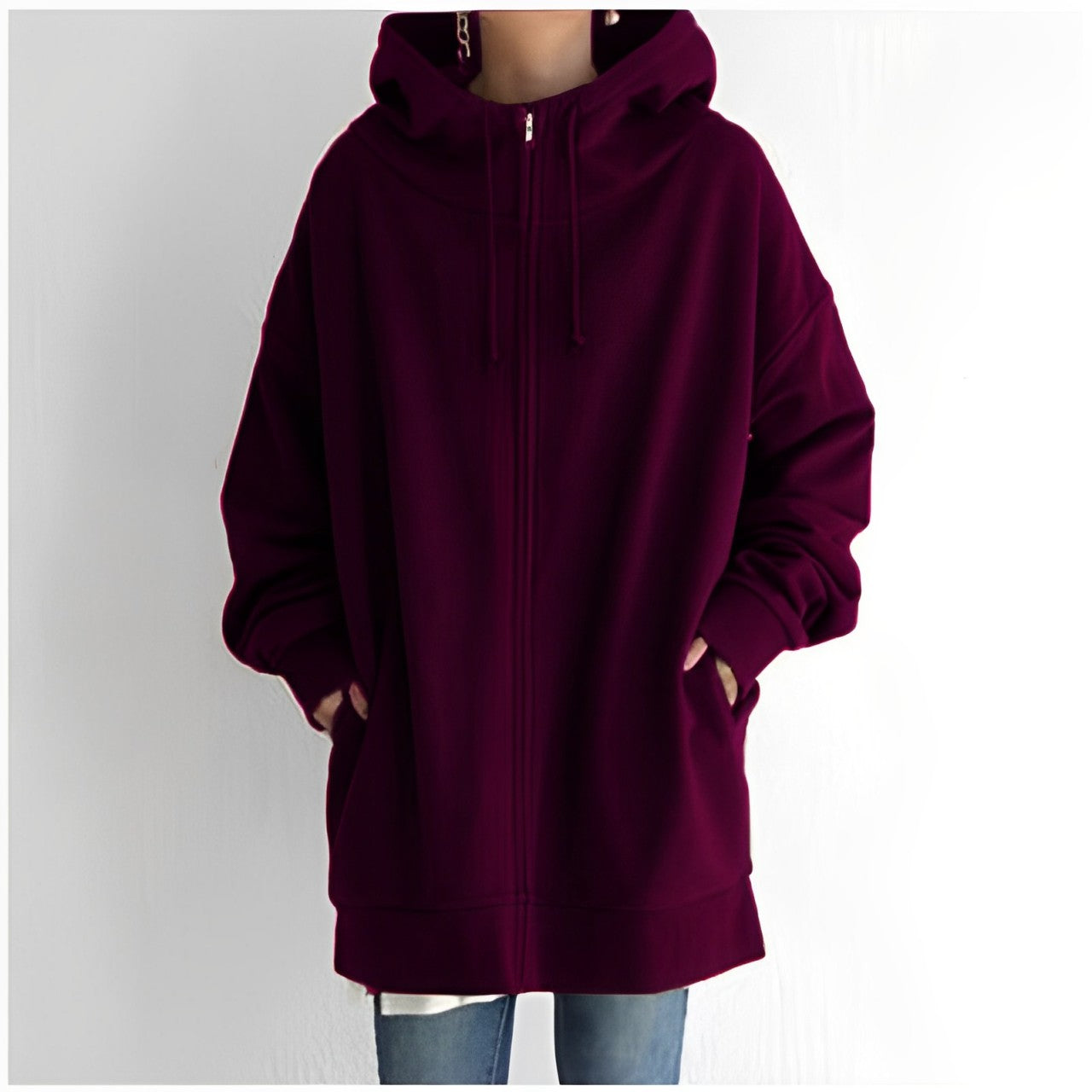 Chaqueta larga con capucha y cordón para mujer