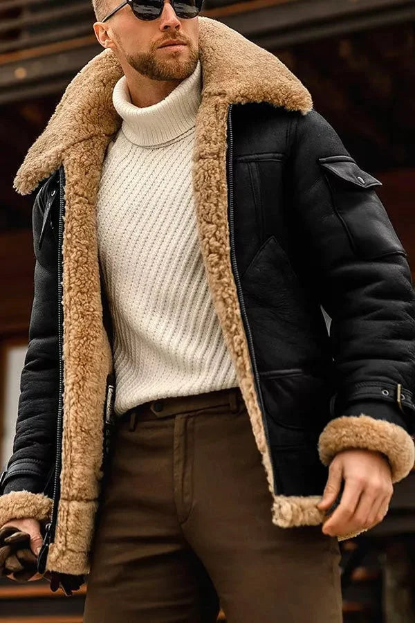Elegante chaqueta de piel camel para hombre