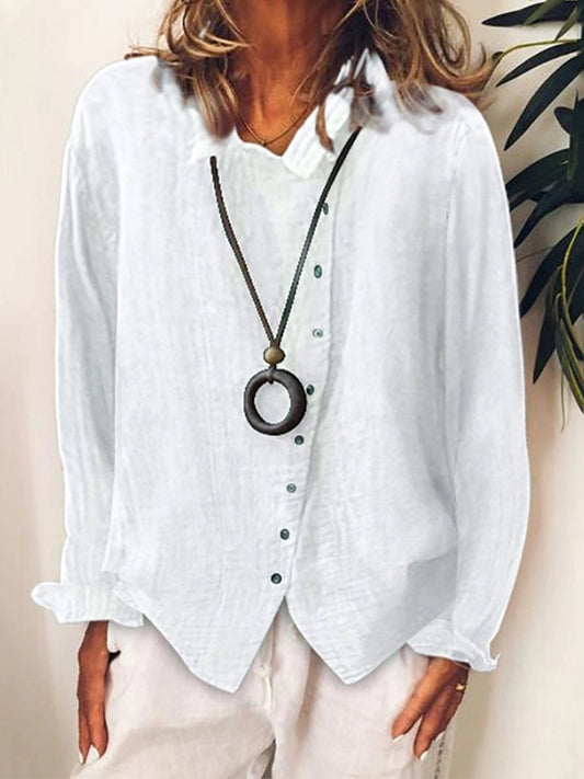 Camisa larga mujer algodón y lino estilo casual cómodo diario