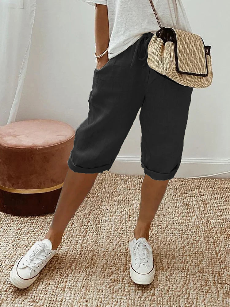 Rosa | Pantalones cortos de algodón y lino para mujer
