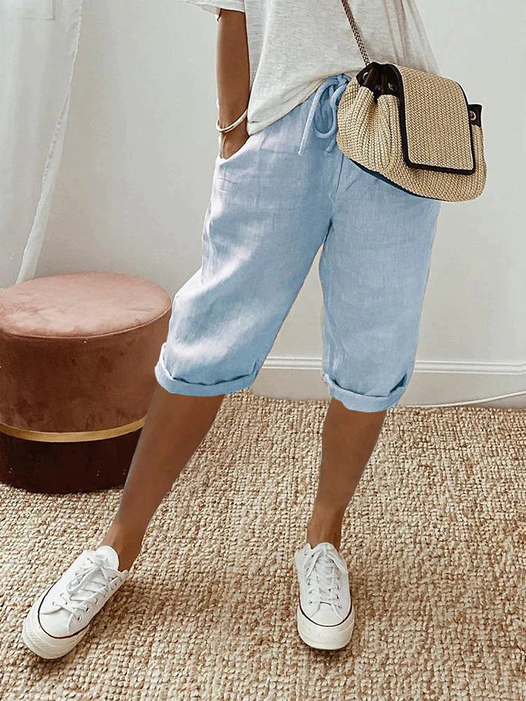Rosa | Pantalones cortos de algodón y lino para mujer
