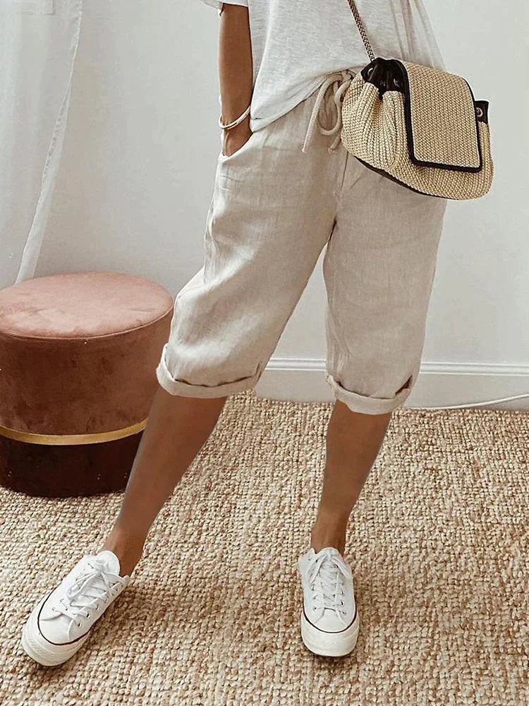 Rosa | Pantalones cortos de algodón y lino para mujer