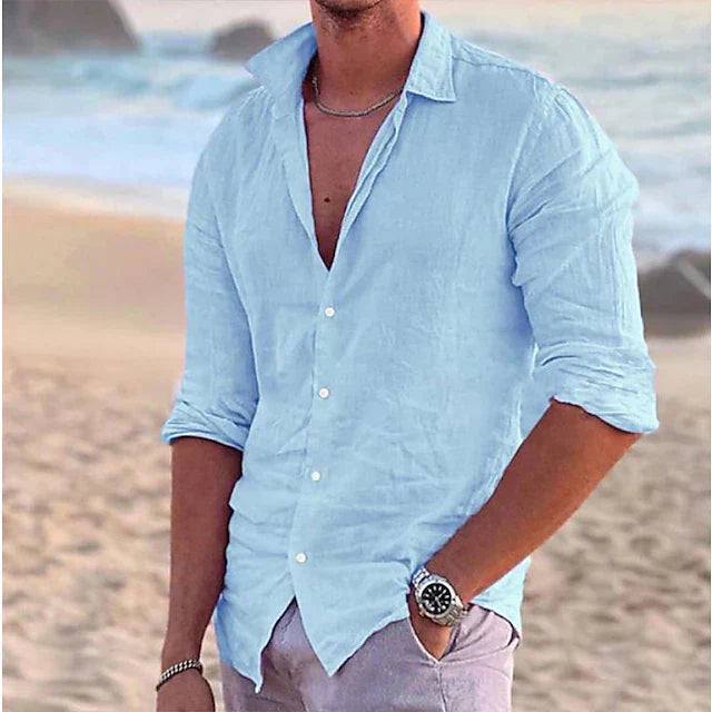 Camisa de lino de manga larga para hombre - primavera, verano