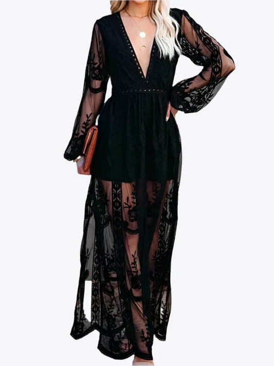 Mabyn - Maxivestido de mujer de encaje bohemio atemporal