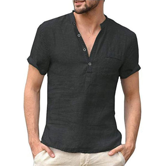 Camisa de lino transpirable de manga corta
