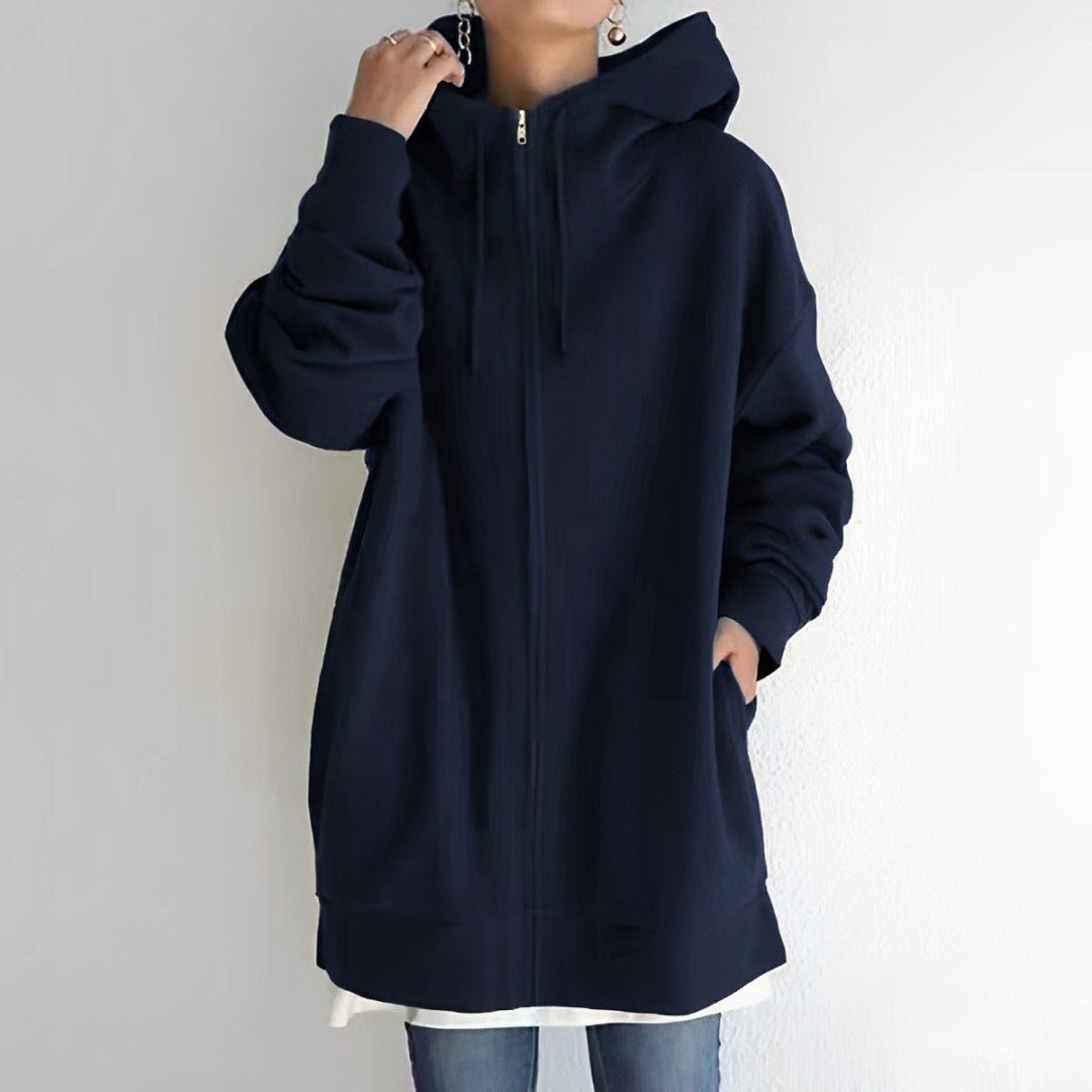 Chaqueta larga con capucha y cordón para mujer