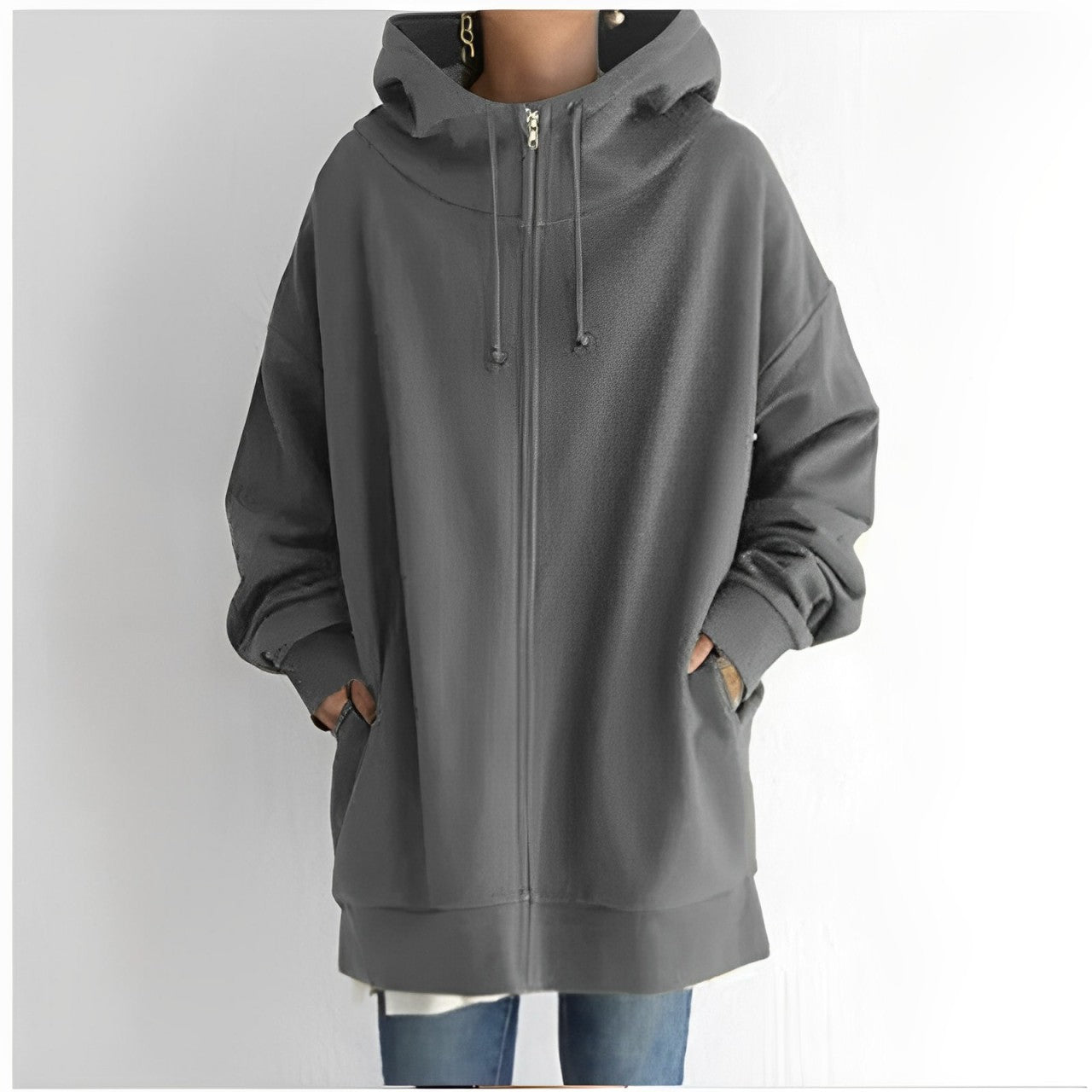 Chaqueta larga con capucha y cordón para mujer