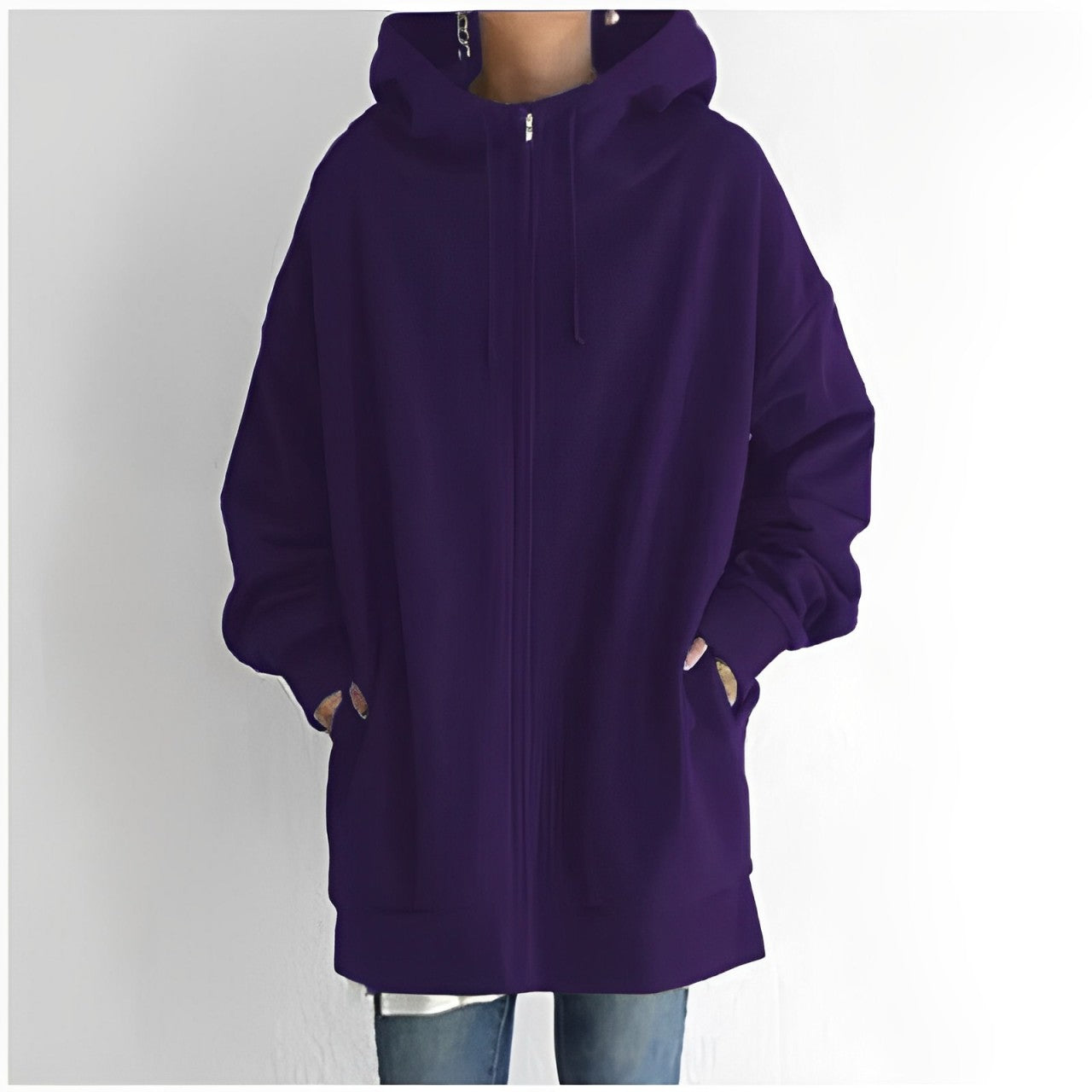 Chaqueta larga con capucha y cordón para mujer