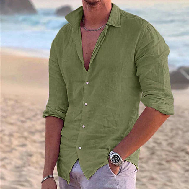 Camisa de lino de manga larga para hombre - primavera, verano