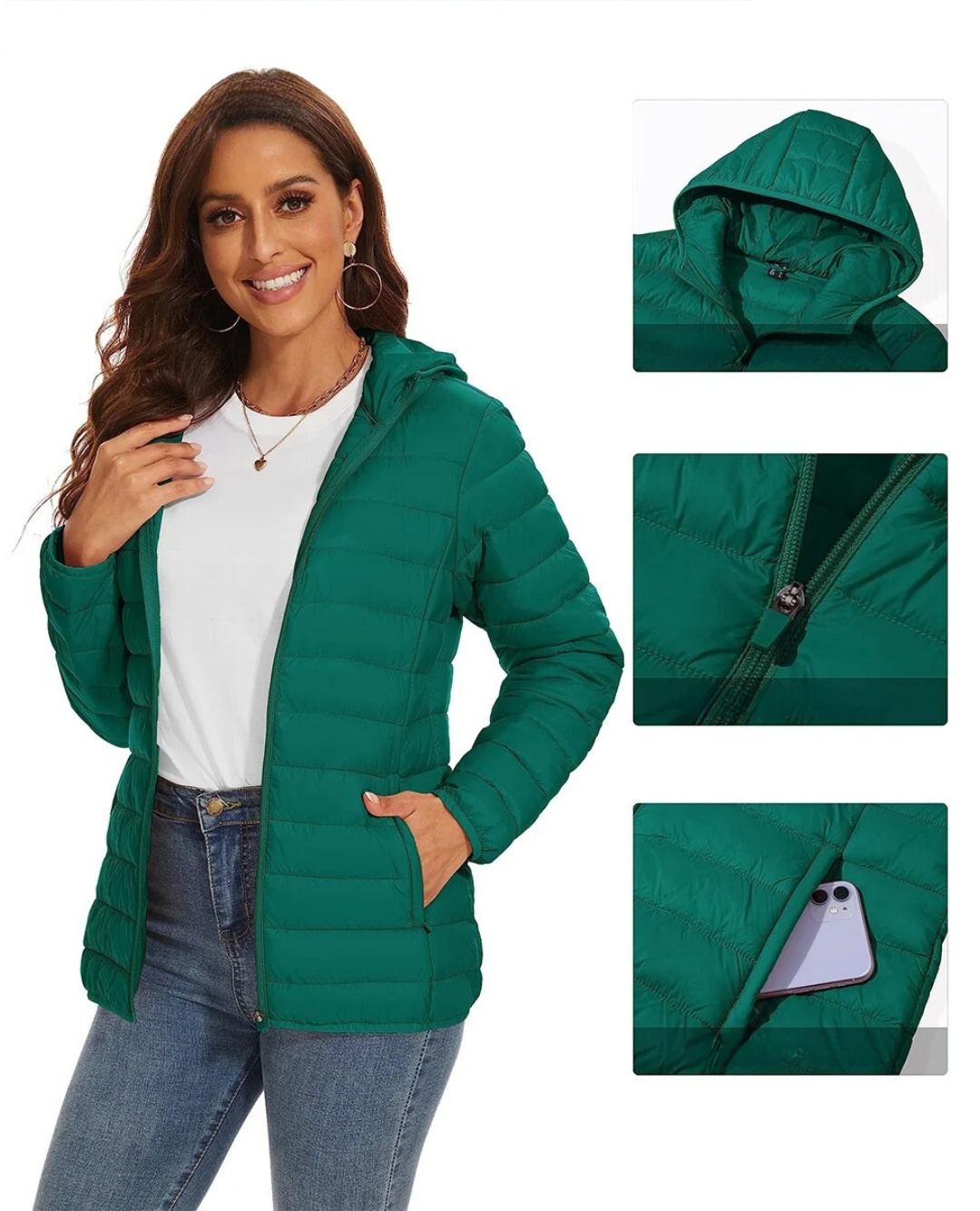 Chaqueta polar ligera con capucha para mujer