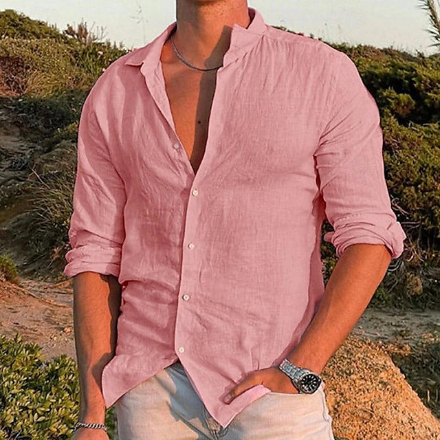 Camisa de lino de manga larga para hombre - primavera, verano